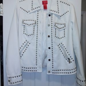 V Cristina White studded faux leather jacket